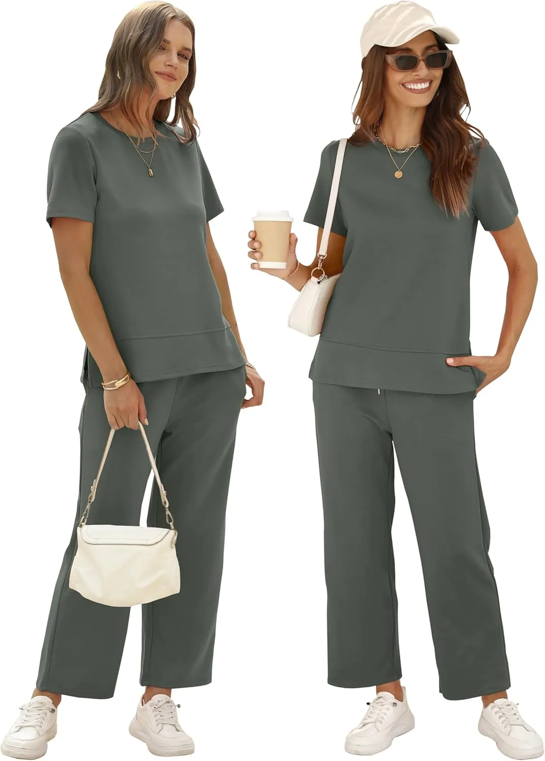 XIEERDUO Women's 2 Piece Lounge Set Fashion Travel Outfits Vacation Tracksuit Comfy Wide Leg Airport Loungewear S-3XL
