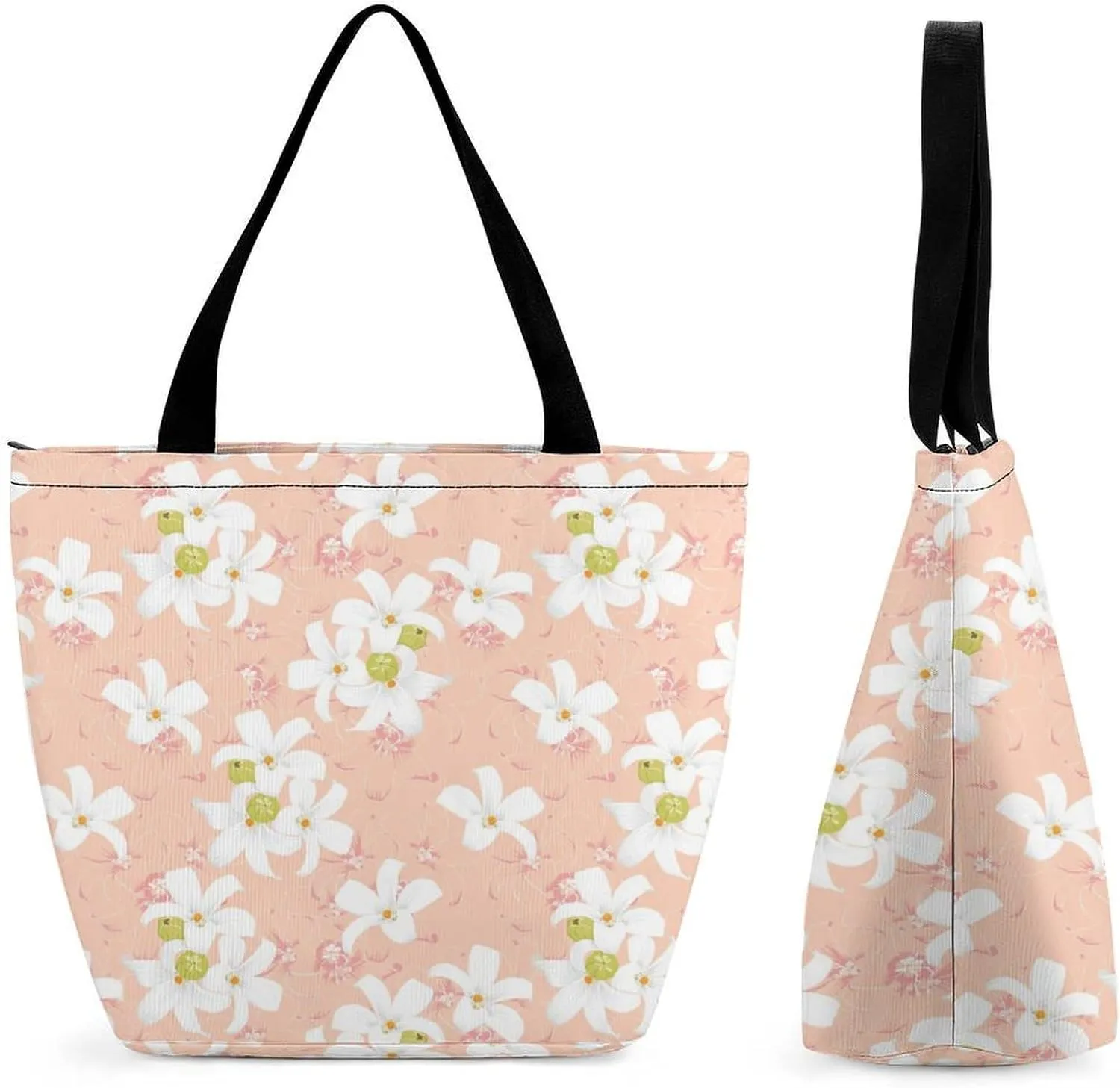 Yellow Pink Orchid Flowers Hobo Handbags With Zipper Women's Tote Handbags