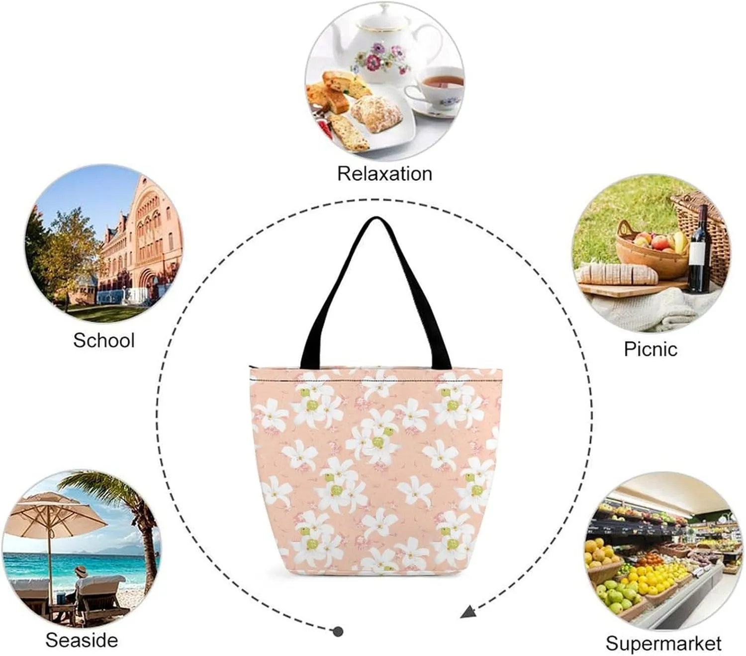 Yellow Pink Orchid Flowers Hobo Handbags With Zipper Women's Tote Handbags