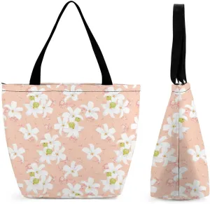 Yellow Pink Orchid Flowers Hobo Handbags With Zipper Women's Tote Handbags