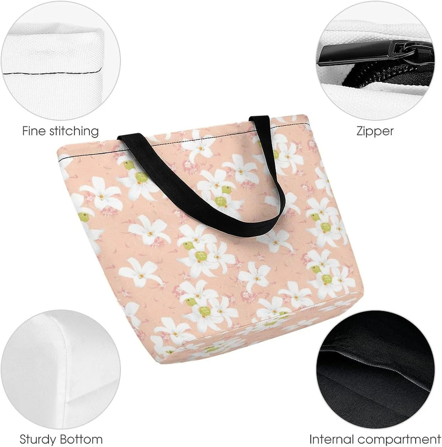 Yellow Pink Orchid Flowers Hobo Handbags With Zipper Women's Tote Handbags