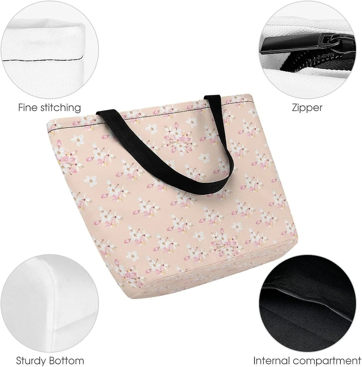 Yellow Pink Orchid Flowers Hobo Handbags With Zipper Women's Tote Handbags