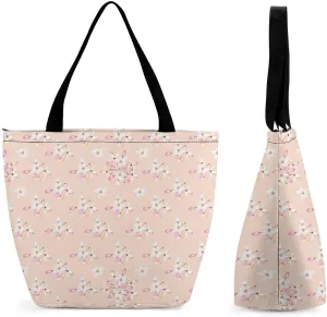 Yellow Pink Orchid Flowers Hobo Handbags With Zipper Women's Tote Handbags