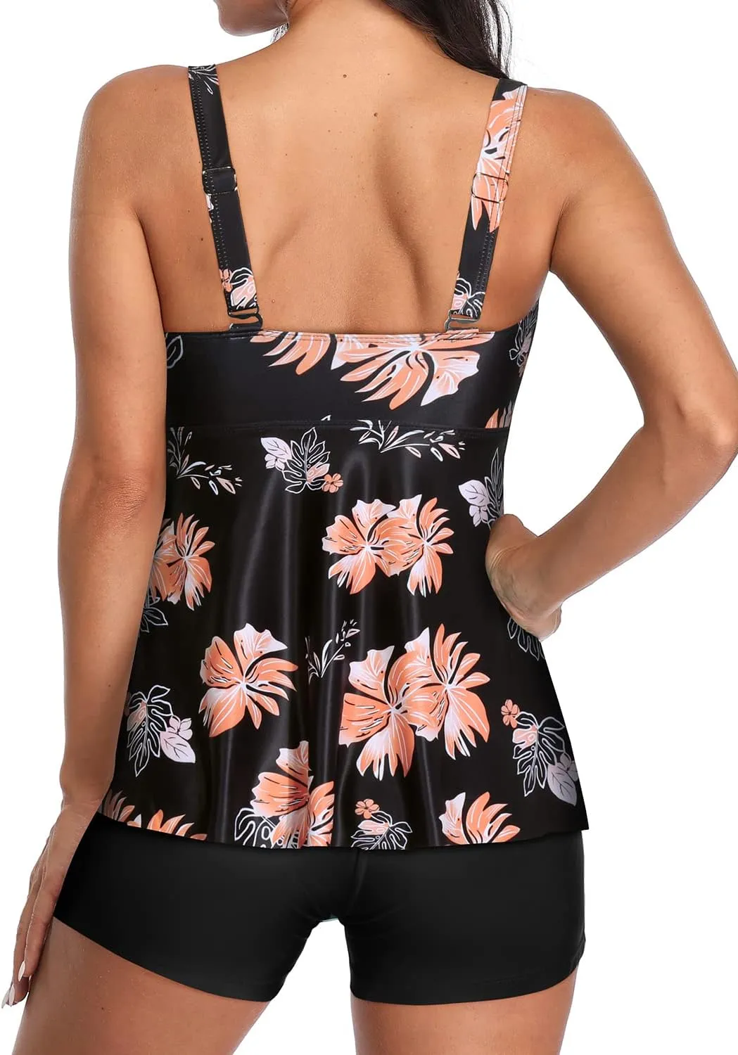 Yonique Women 2 Piece Flowy Tankini Swimsuits with Boyshorts V Neck Swim Tank Tops Bathing Suits Modest Swimwear