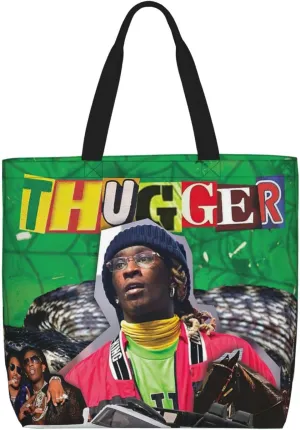 Young Musics Thug Shoulder Tote for Women Weekender Handbag Reusable Grocery Shopping Bag with Zipper