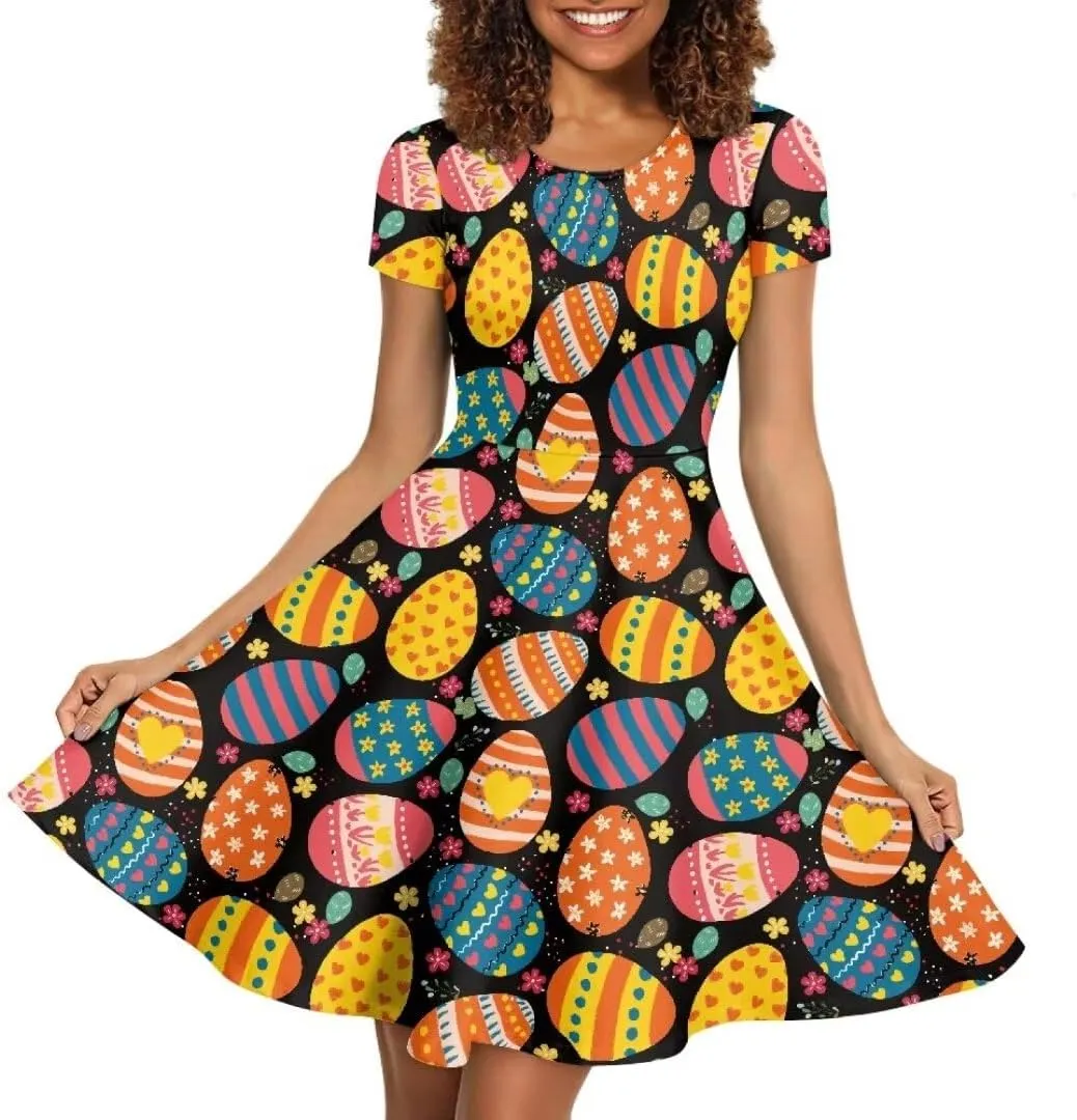 Youngerbaby Cute Love Paw Print Girls Skirts Casual Dresses Novelty Swing Midi Dress Festival