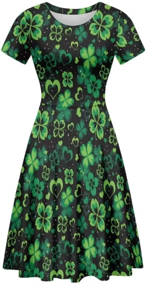 Youngerbaby Cute Love Paw Print Girls Skirts Casual Dresses Novelty Swing Midi Dress Festival