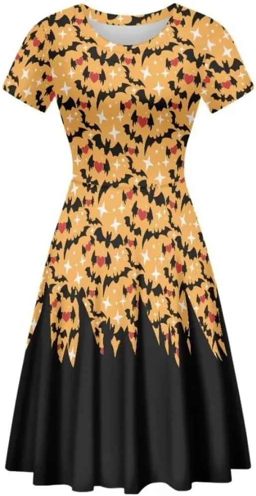 Youngerbaby Cute Love Paw Print Girls Skirts Casual Dresses Novelty Swing Midi Dress Festival