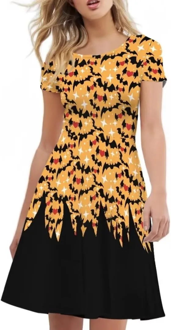 Youngerbaby Cute Love Paw Print Girls Skirts Casual Dresses Novelty Swing Midi Dress Festival