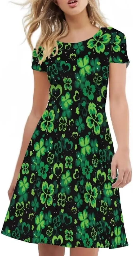 Youngerbaby Cute Love Paw Print Girls Skirts Casual Dresses Novelty Swing Midi Dress Festival