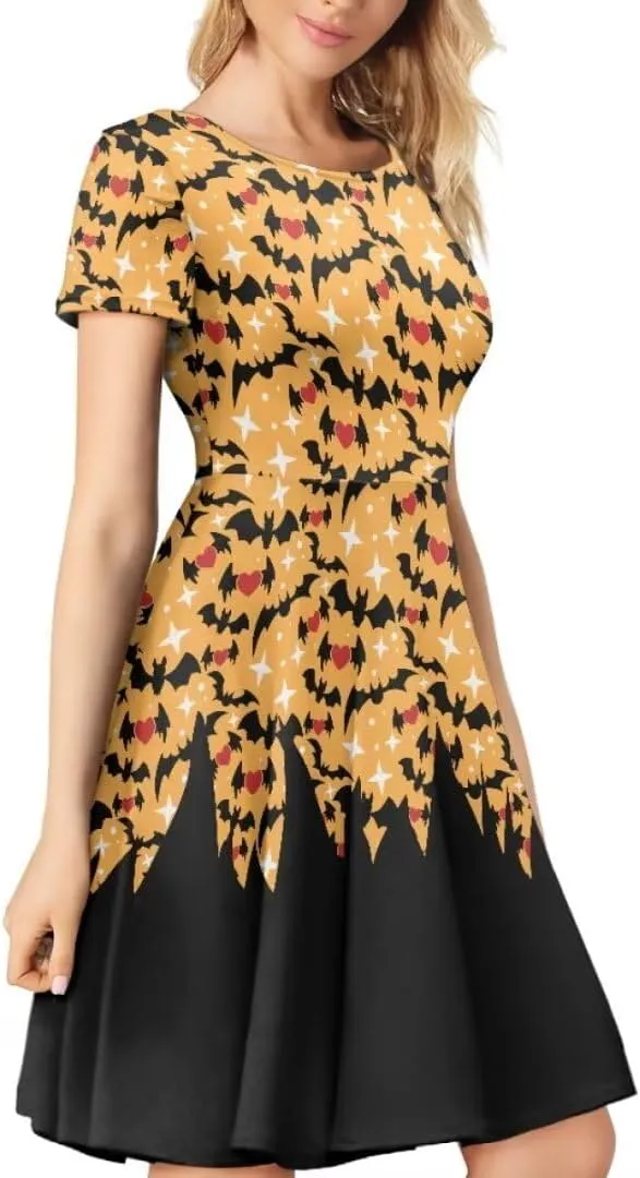 Youngerbaby Cute Love Paw Print Girls Skirts Casual Dresses Novelty Swing Midi Dress Festival