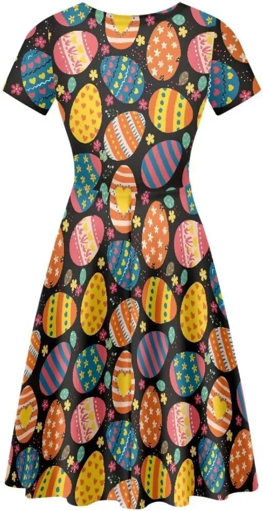 Youngerbaby Cute Love Paw Print Girls Skirts Casual Dresses Novelty Swing Midi Dress Festival
