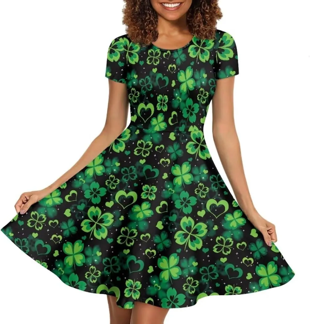 Youngerbaby Cute Love Paw Print Girls Skirts Casual Dresses Novelty Swing Midi Dress Festival