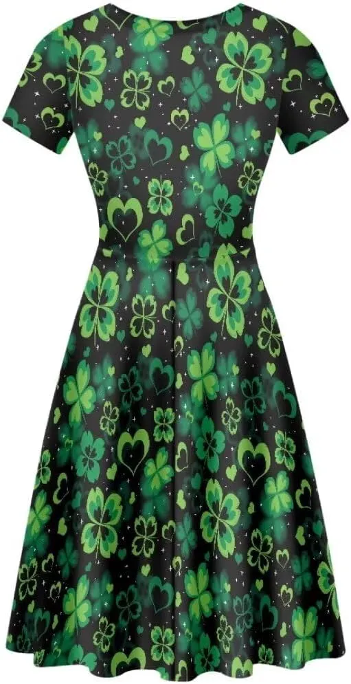 Youngerbaby Cute Love Paw Print Girls Skirts Casual Dresses Novelty Swing Midi Dress Festival