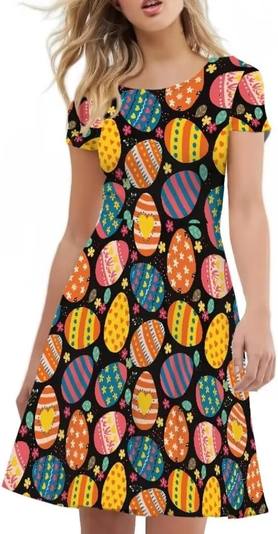 Youngerbaby Cute Love Paw Print Girls Skirts Casual Dresses Novelty Swing Midi Dress Festival