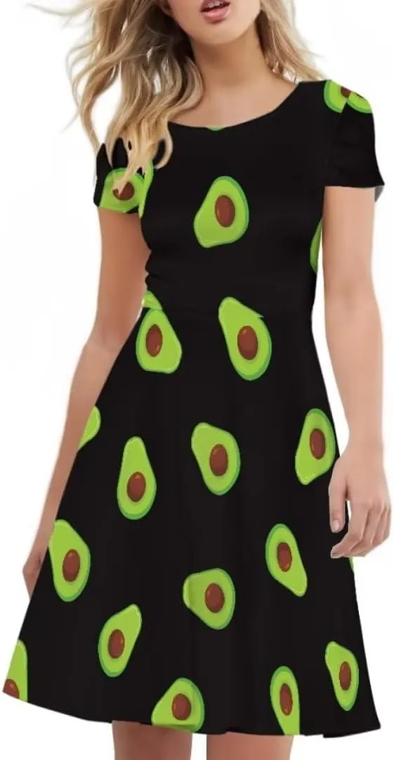 Youngerbaby Dress for Women Plus Size A-Line Swing Sundress Short Sleeve High Waist Party Midi Dress