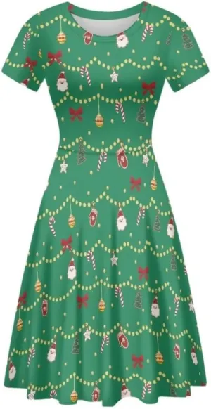 Youngerbaby Dress for Women Plus Size A-Line Swing Sundress Short Sleeve High Waist Party Midi Dress