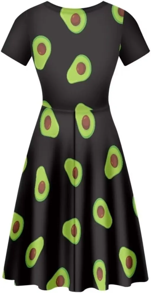 Youngerbaby Dress for Women Plus Size A-Line Swing Sundress Short Sleeve High Waist Party Midi Dress
