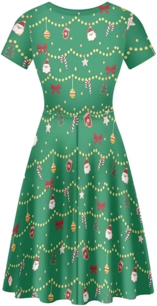 Youngerbaby Dress for Women Plus Size A-Line Swing Sundress Short Sleeve High Waist Party Midi Dress