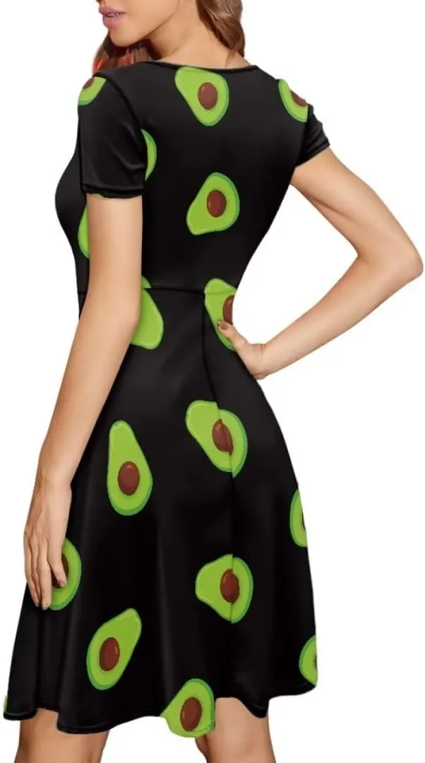 Youngerbaby Dress for Women Plus Size A-Line Swing Sundress Short Sleeve High Waist Party Midi Dress