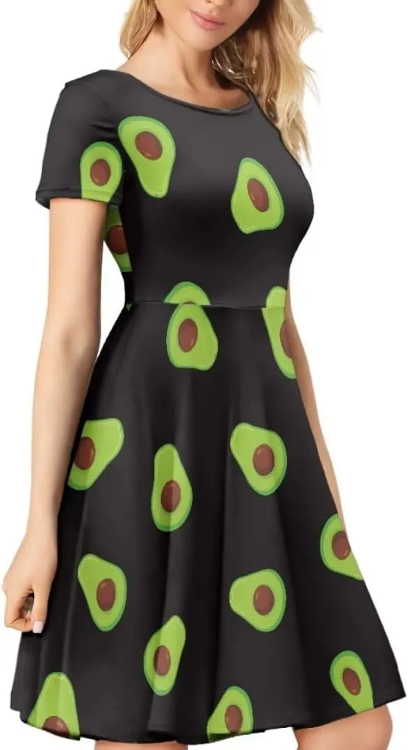 Youngerbaby Dress for Women Plus Size A-Line Swing Sundress Short Sleeve High Waist Party Midi Dress
