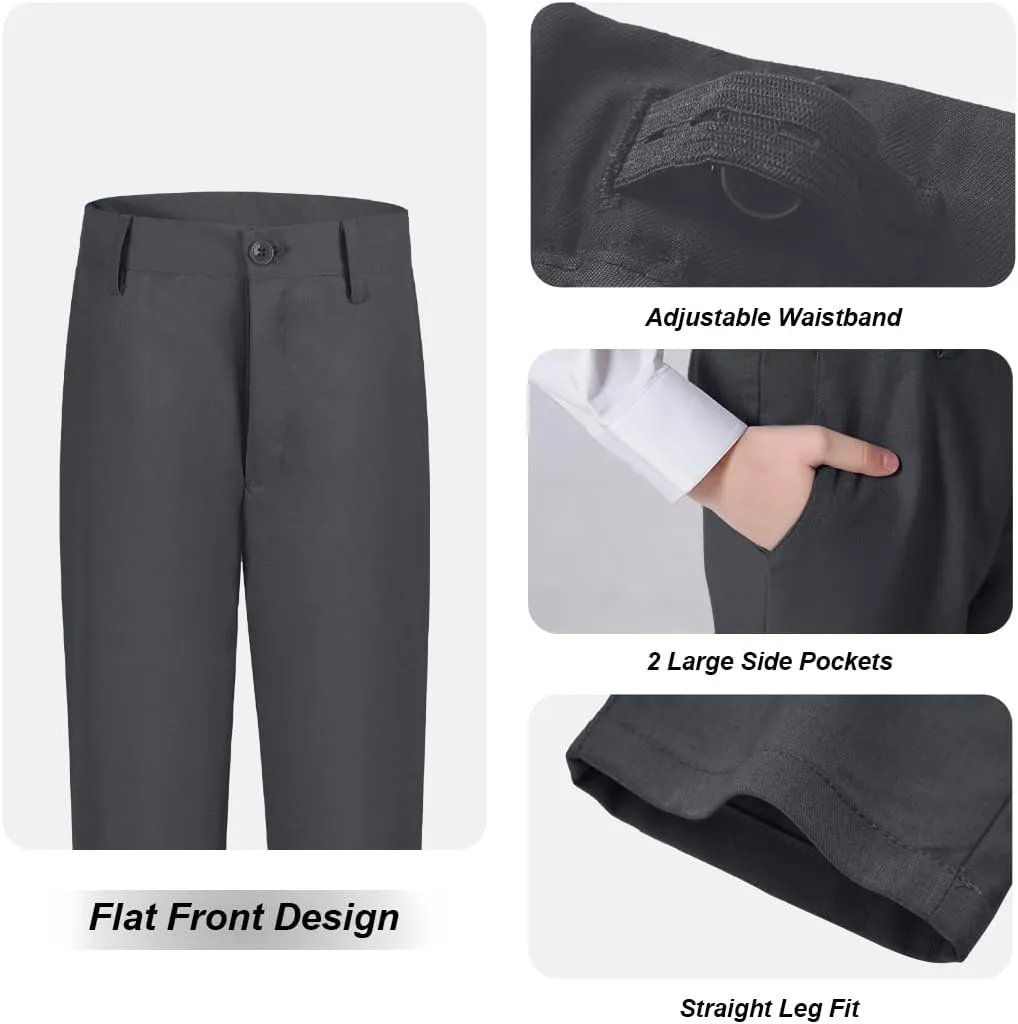 YuanLu Boys Dress Pants for Wedding Toddler Kids School Uniforms Pants with Adjustable Waist Blue Size 2T