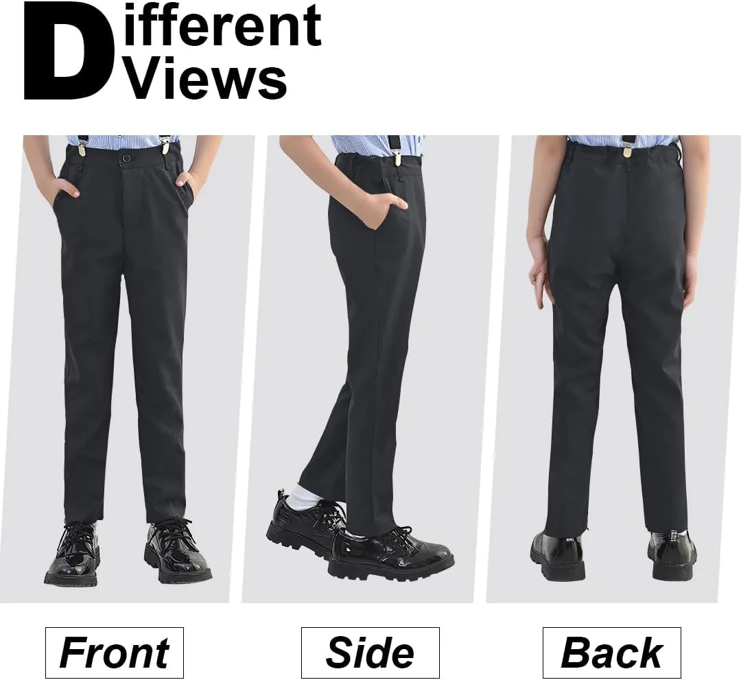YuanLu Boys Dress Pants for Wedding Toddler Kids School Uniforms Pants with Adjustable Waist Blue Size 2T