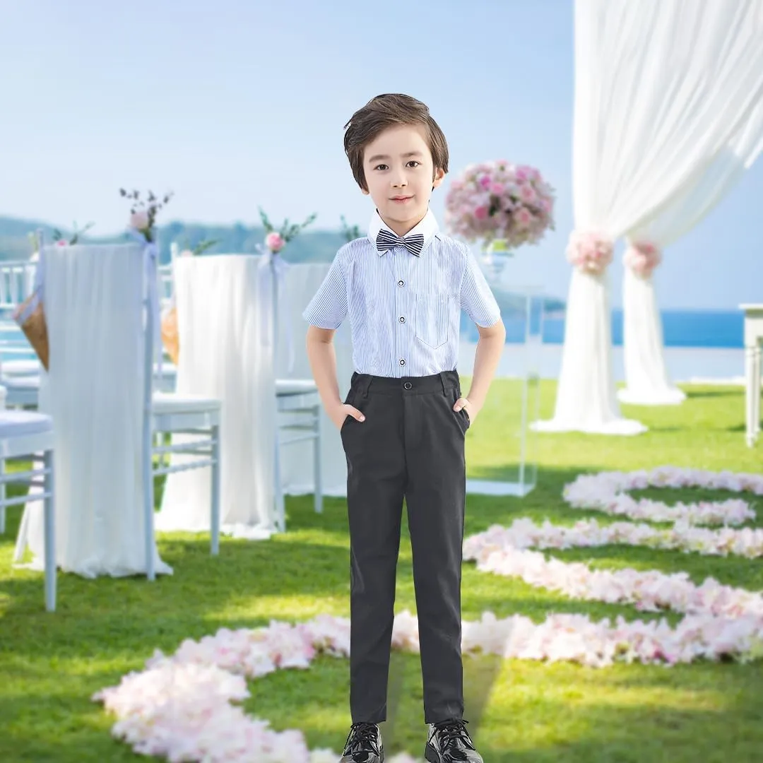 YuanLu Boys Dress Pants for Wedding Toddler Kids School Uniforms Pants with Adjustable Waist Blue Size 2T