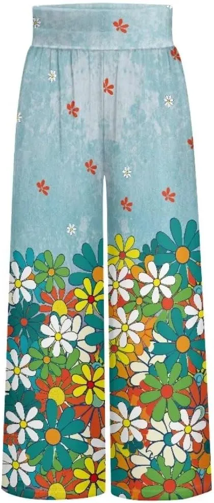 Yuuxorilu Womens Wide Leg Palazzo Pants Casual High Waist Flowy Trousers Loose Lounge Pant with Pockets