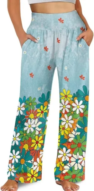 Yuuxorilu Womens Wide Leg Palazzo Pants Casual High Waist Flowy Trousers Loose Lounge Pant with Pockets