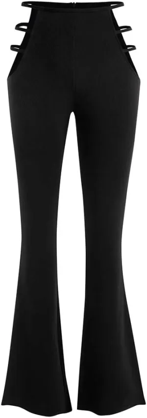 ZAFUL Women's High Waist Cut Out Ladder Bootcut Textured Flare Wide Leg Night Out Pants
