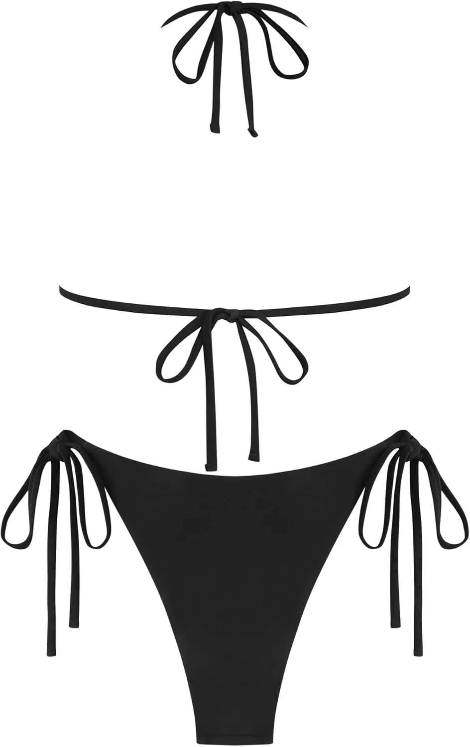 ZAFUL Women's Sexy Halter Bikini Sets Beads Tie Side Solid Triangle Thong Swimsuit Two Piece Cheeky Bathing Suits