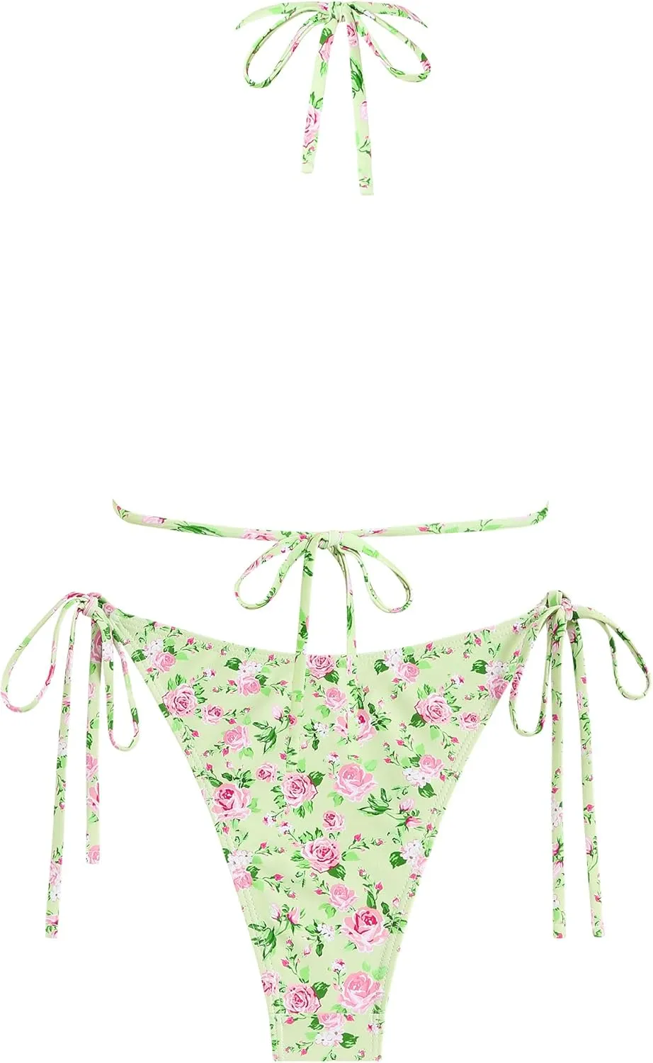 ZAFUL Women's Sexy Halter Bikini Sets Bow Decor Tiny Floral Print Bikini Swimsuits Tie Side Triangle Bathing Suits