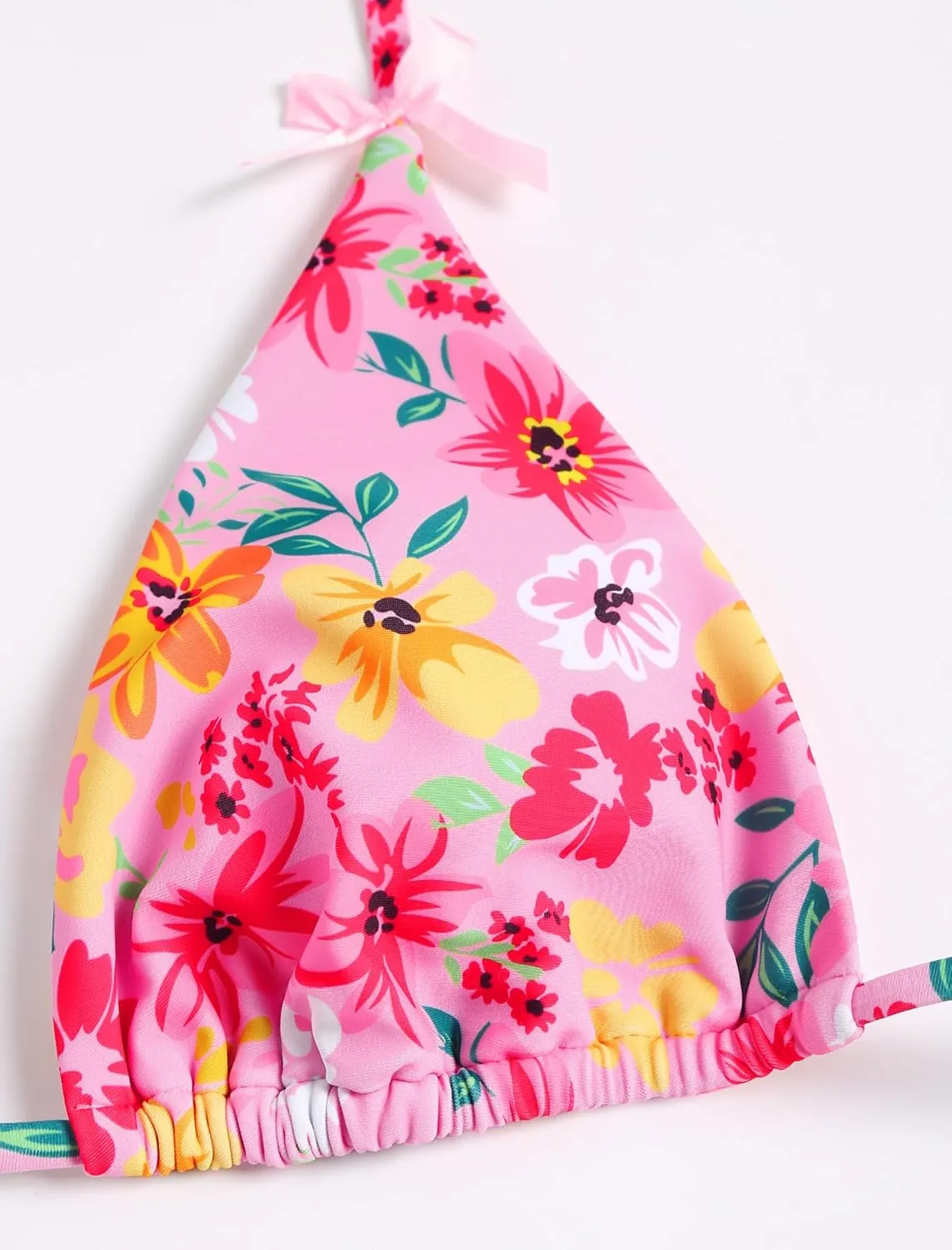 ZAFUL Women's Sexy Halter Bikini Sets Bow Decor Tiny Floral Print Bikini Swimsuits Tie Side Triangle Bathing Suits