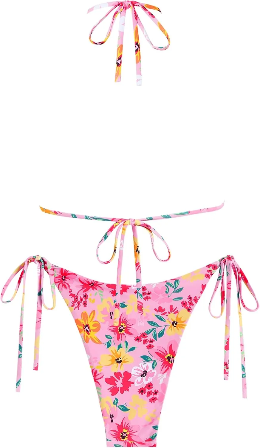 ZAFUL Women's Sexy Halter Bikini Sets Bow Decor Tiny Floral Print Bikini Swimsuits Tie Side Triangle Bathing Suits