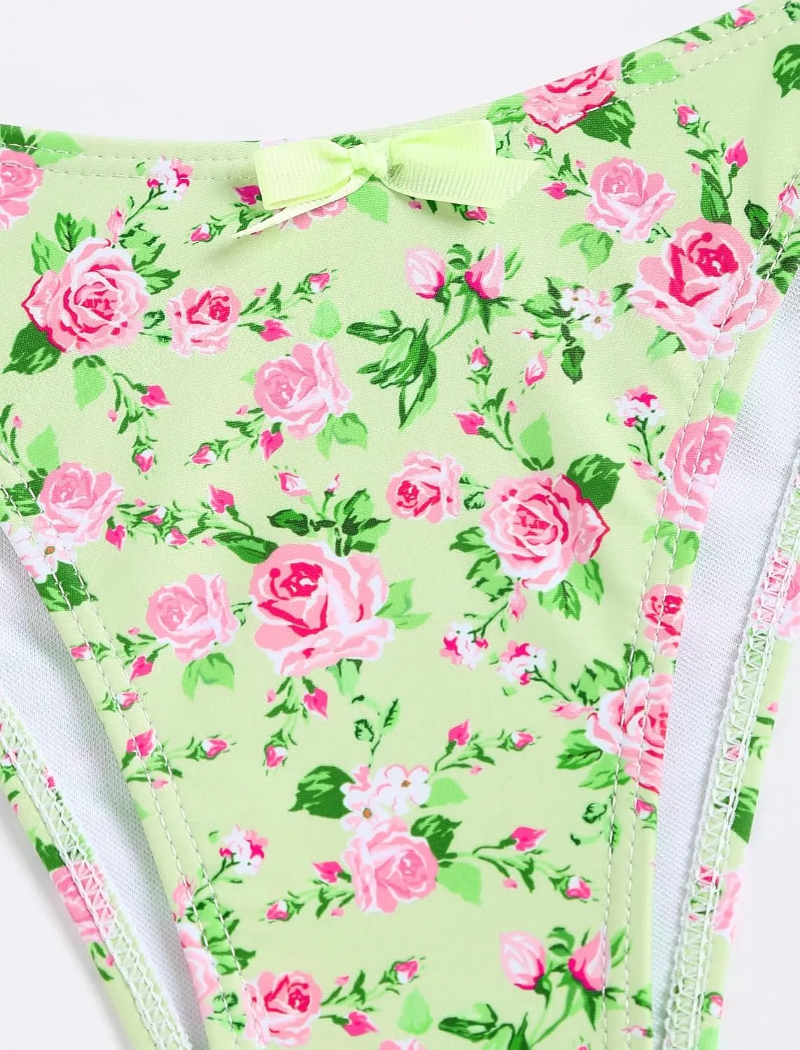 ZAFUL Women's Sexy Halter Bikini Sets Bow Decor Tiny Floral Print Bikini Swimsuits Tie Side Triangle Bathing Suits