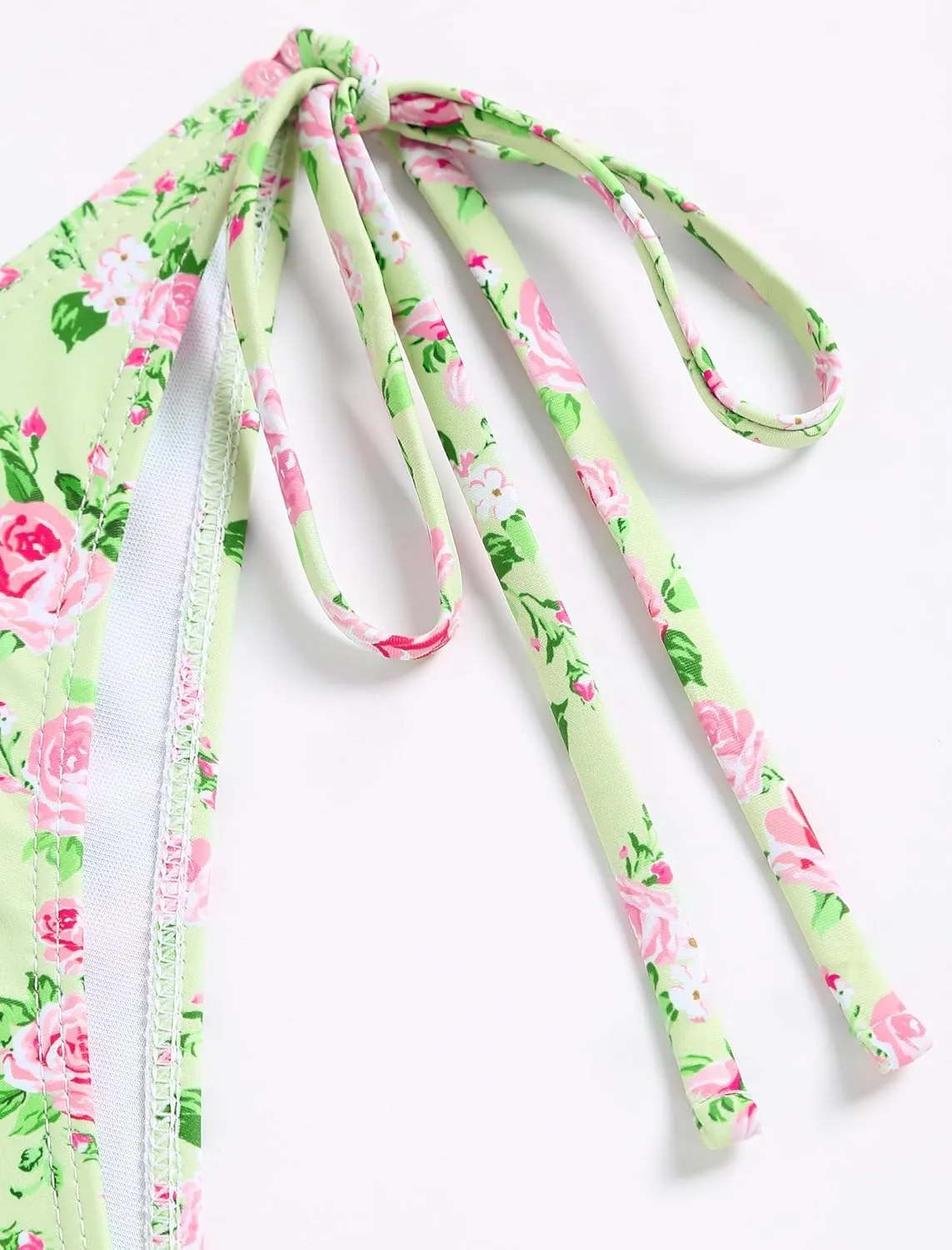 ZAFUL Women's Sexy Halter Bikini Sets Bow Decor Tiny Floral Print Bikini Swimsuits Tie Side Triangle Bathing Suits
