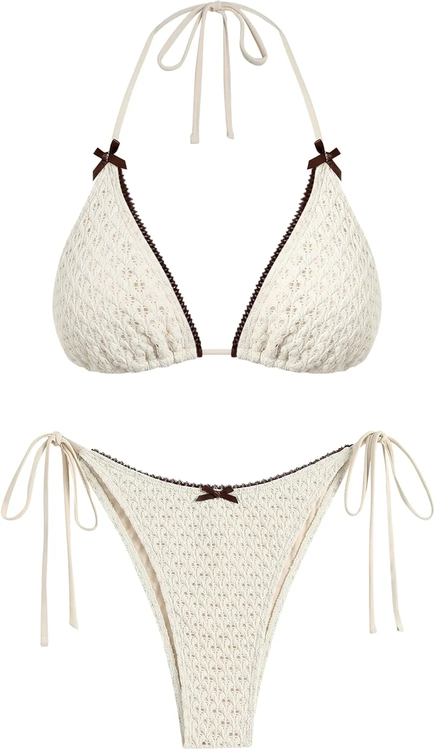ZAFUL Women's Sexy Halter Bikini Sets Bow Decor Tiny Floral Print Bikini Swimsuits Tie Side Triangle Bathing Suits