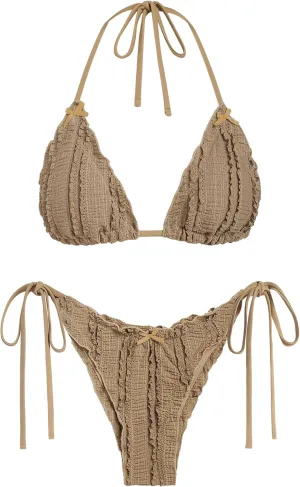 ZAFUL Women's Sexy Halter Bikini Sets Ditsy Floral Print Color Block Triangle Thong Bikini Swimsuit Two Piece Bathing Suits