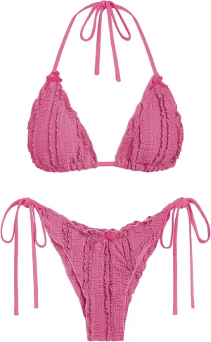 ZAFUL Women's Sexy Halter Bikini Sets Ditsy Floral Print Color Block Triangle Thong Bikini Swimsuit Two Piece Bathing Suits