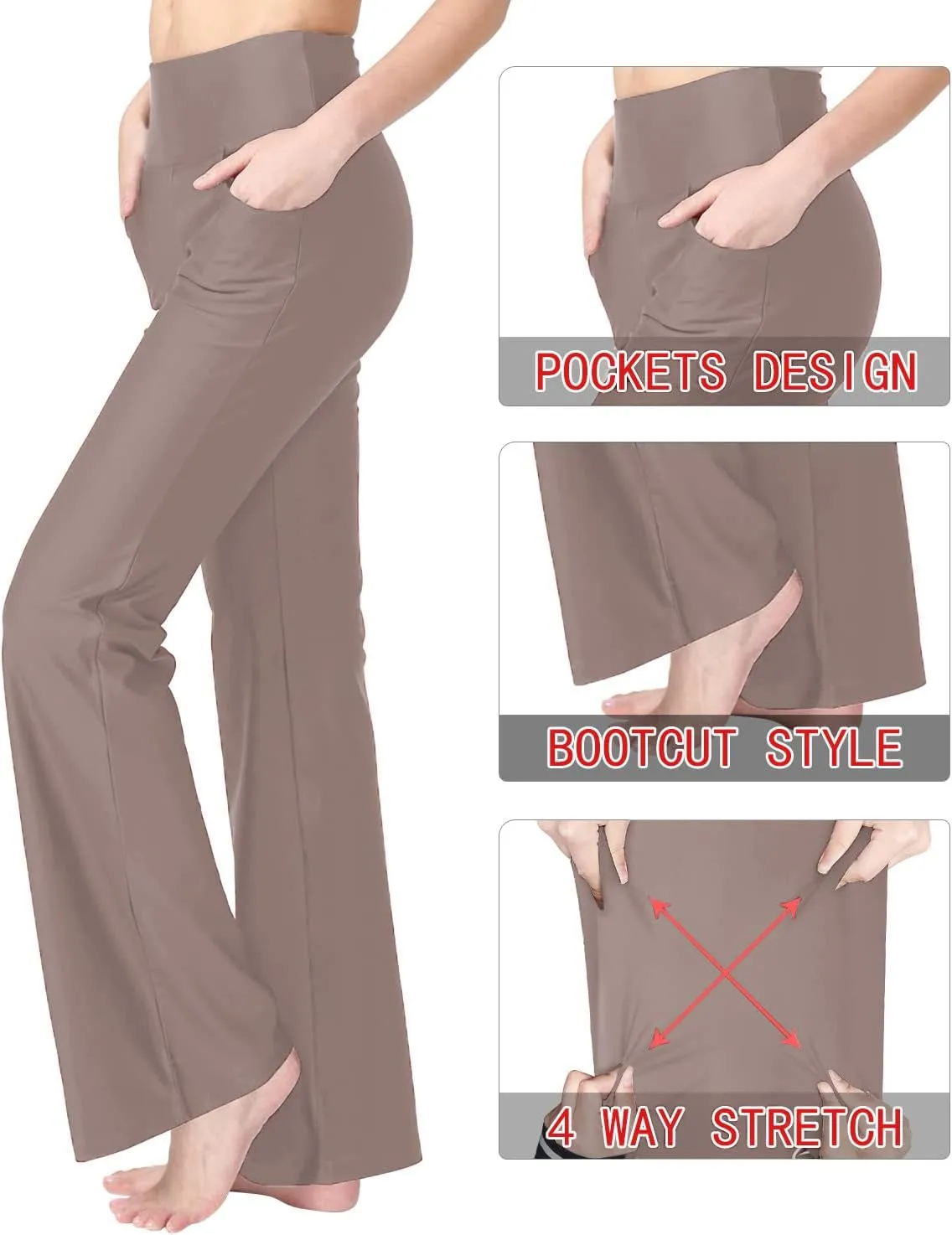 Zeronic Bootcut Yoga Pants for Women with Pockets High Waisted Workout Running Pants Tummy Control Long Bootleg Work Pants