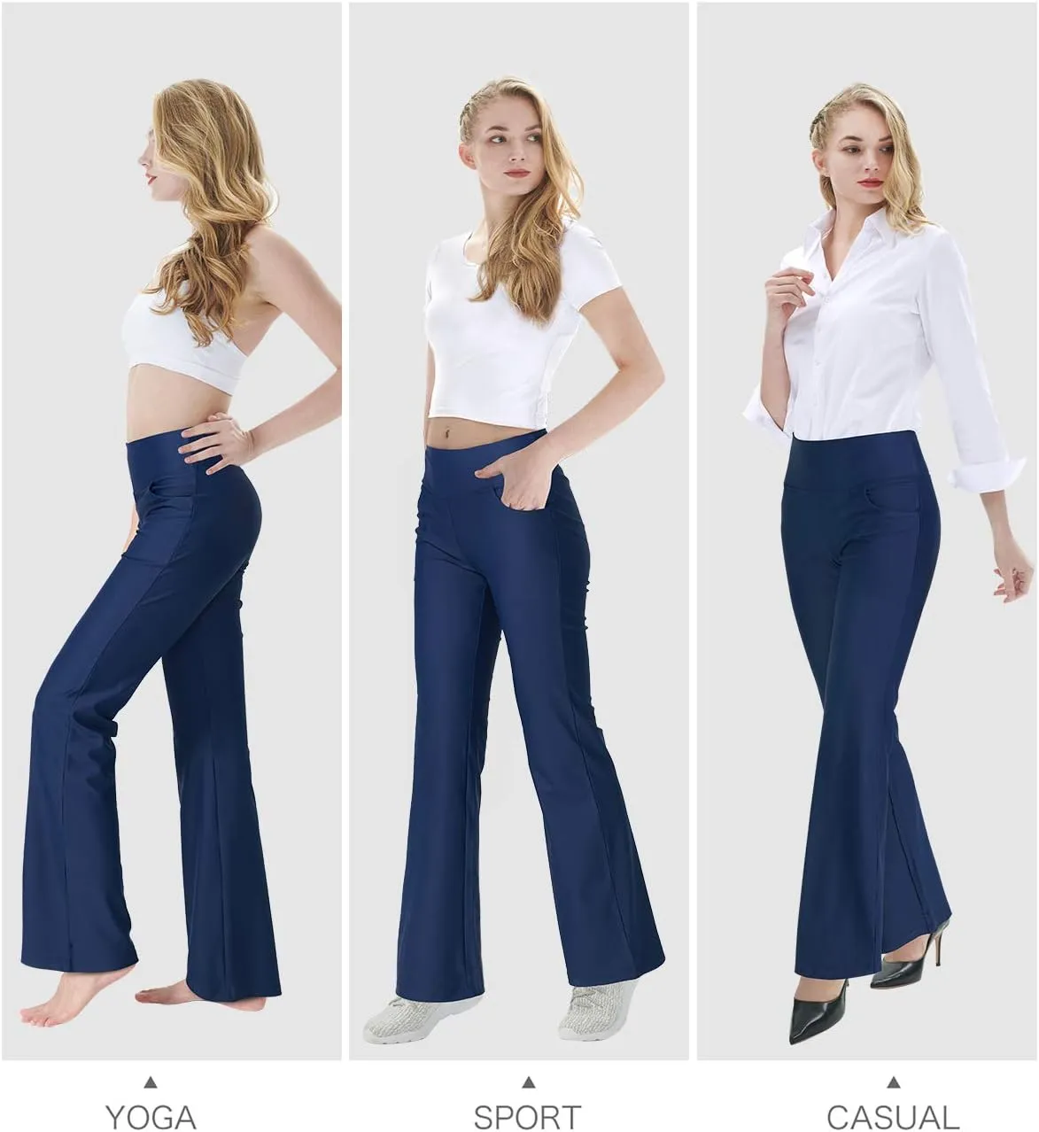 Zeronic Bootcut Yoga Pants for Women with Pockets High Waisted Workout Running Pants Tummy Control Long Bootleg Work Pants