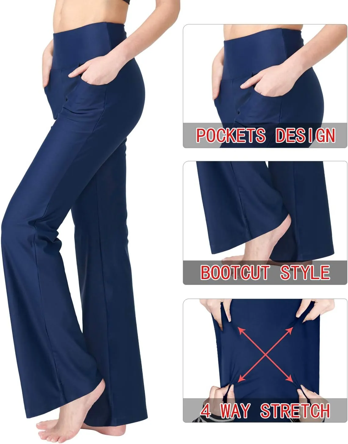 Zeronic Bootcut Yoga Pants for Women with Pockets High Waisted Workout Running Pants Tummy Control Long Bootleg Work Pants
