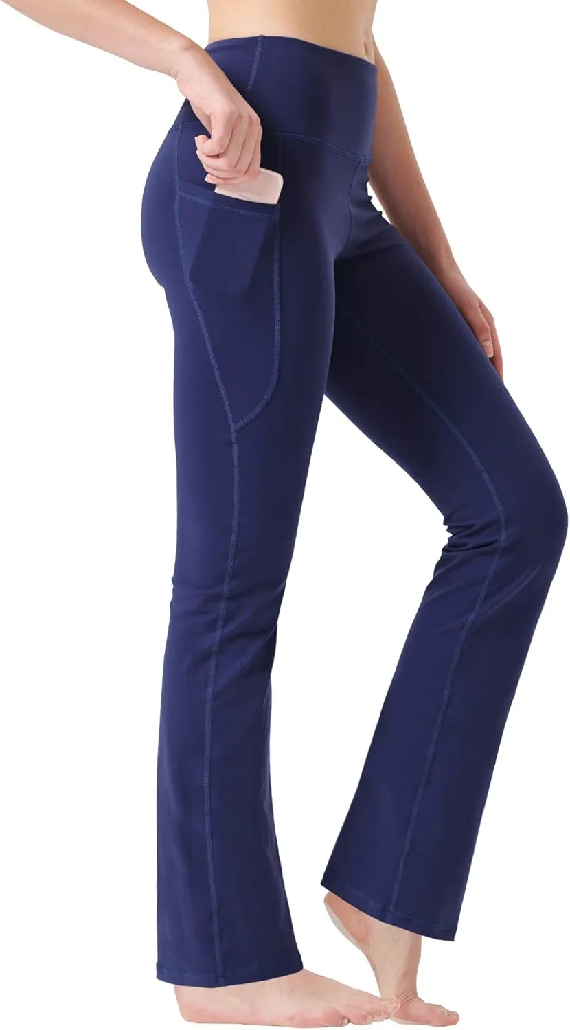 Zeronic Women's High Waist Bootcut Yoga Pants with Pockets Tummy Control Workout Running Pants Long Bootleg Flare Pants