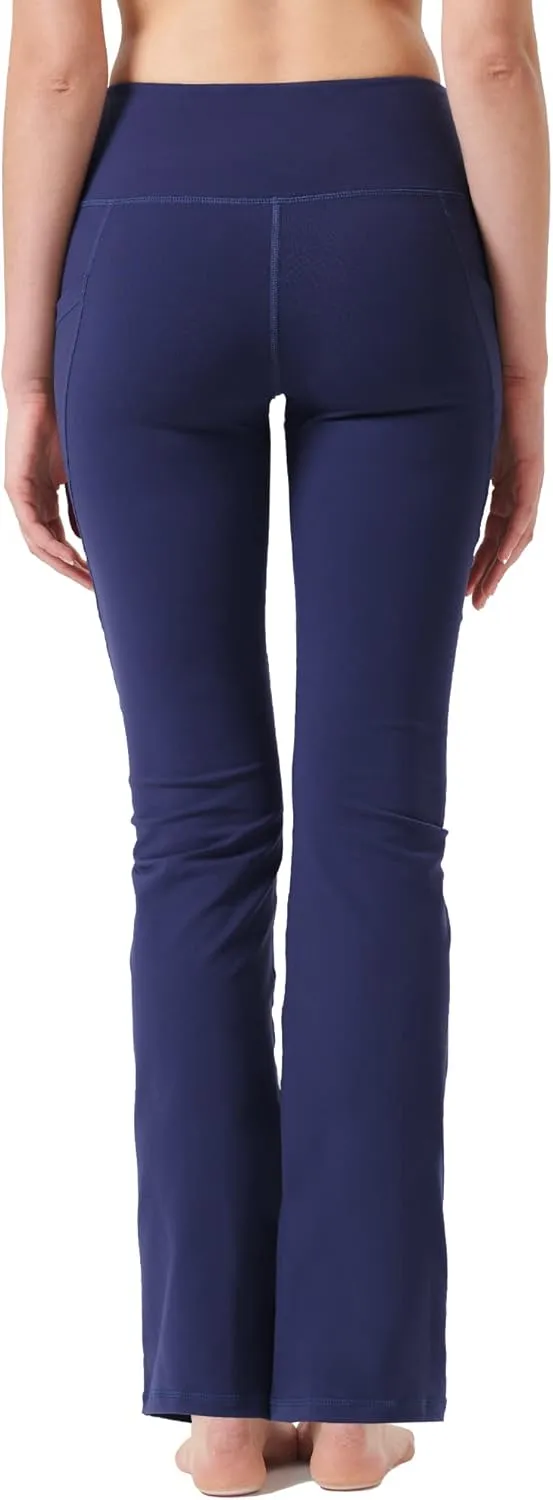 Zeronic Women's High Waist Bootcut Yoga Pants with Pockets Tummy Control Workout Running Pants Long Bootleg Flare Pants