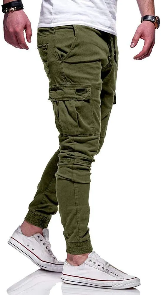 ZHUER Sweatpants Men Slim Fit Chino Cargo Pants Stretch Elastic Waist Jogger Pants Fashion Casual Pants 2023 Fall Winter