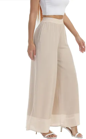 zsangbee Women's Wide Leg Palazzo Pants Chiffon Flowy Loose Party Wedding Dressy Casual Trousers