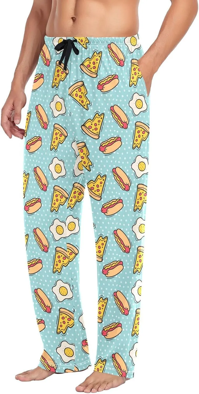 ZZKKO Pajamas Pants for Men Hot Dog Pizza Fried Egg Men's Pajama Bottoms 100% Cotton PJ Pants for Mens S-XXL