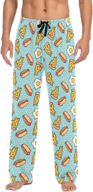 ZZKKO Pajamas Pants for Men Hot Dog Pizza Fried Egg Men's Pajama Bottoms 100% Cotton PJ Pants for Mens S-XXL