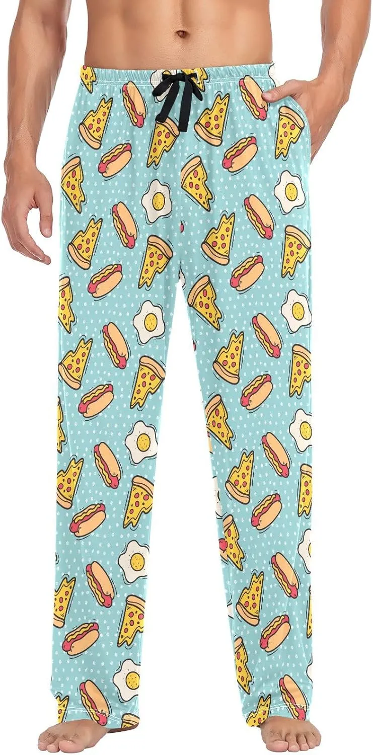 ZZKKO Pajamas Pants for Men Hot Dog Pizza Fried Egg Men's Pajama Bottoms 100% Cotton PJ Pants for Mens S-XXL